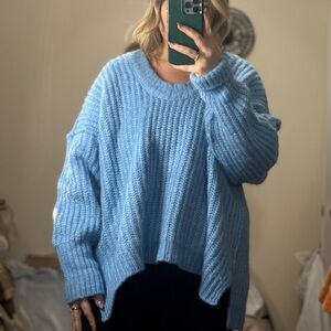 Cozy Blue Knit Oversize Sweater by Free Psople